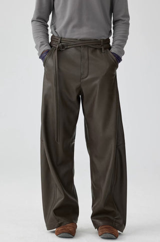 Simple Project Twisted Belted Leather Pants