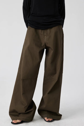 Cotton Split Wide Trousers-Brown