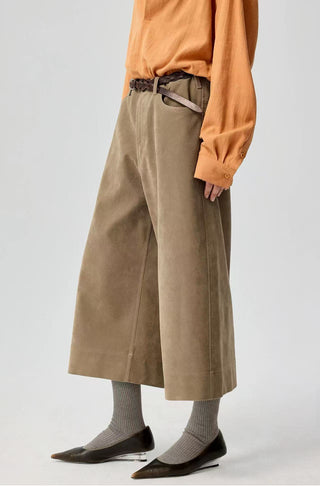 Simple Project Suede Cropped Pants-Khaki