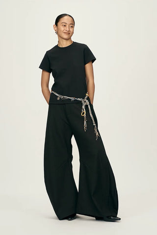 Pleated Relaxed Capri Pants-Black