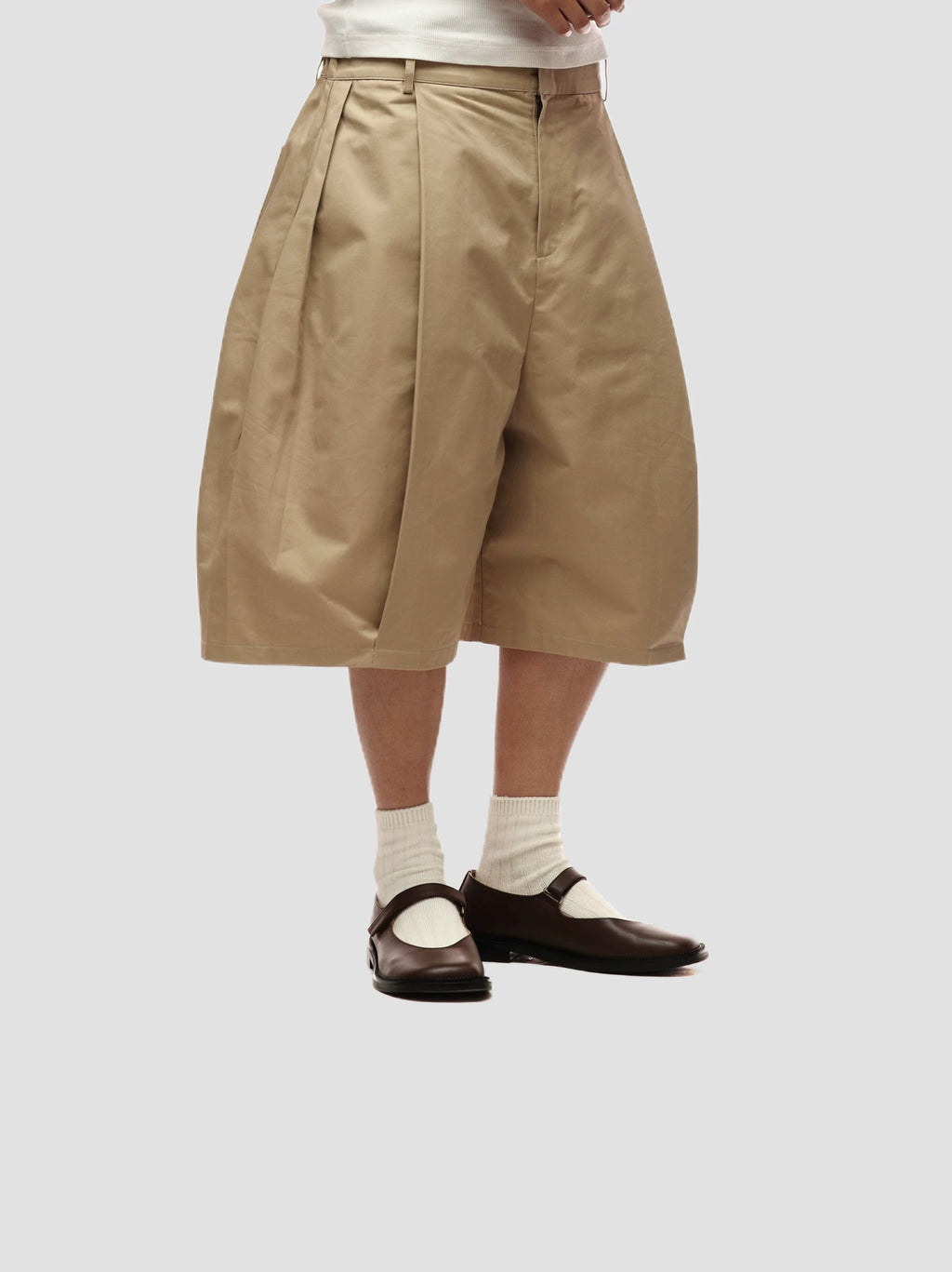 6CRAYON Double Pleated Jorts-Khaki
