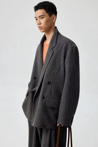 Simple Project Striped Woolen Blazer