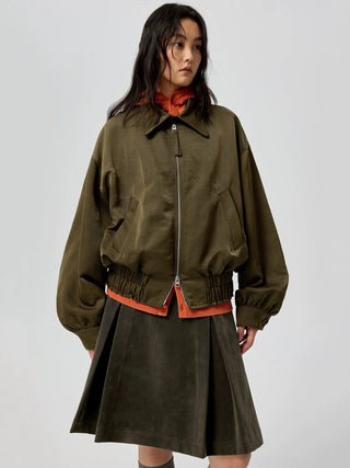 Simple Project Boxy Nylon Jacket-Olive Green