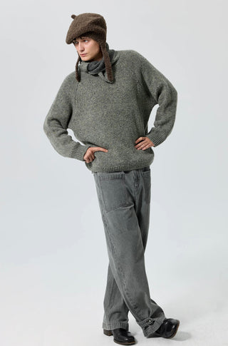 Simple Project Knotted Collar Sweater-Gray