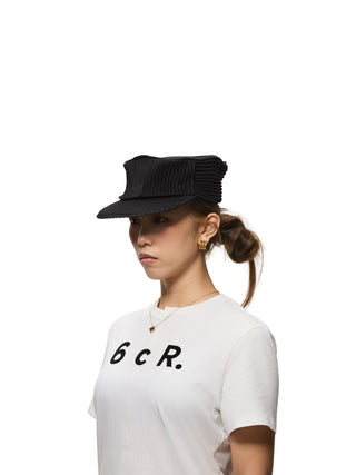 6CRAYON Pleated Flat Top Stretch Baseball Cap-Black