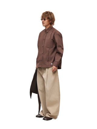 6CRAYON Patchwork Poplin Embroidered Shirt-Brown