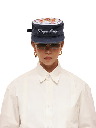 6CRAYON Embroidered Patchwork Baseball Cap-Washed Navy