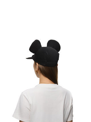 6CRAYON Pleated Flat Brim Mickey Cap-Black