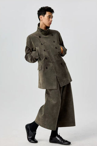 Simple Project Suede Cropped Pants-Olive