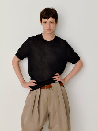 OPICLOTH Slub Knit T-Shirt-Black
