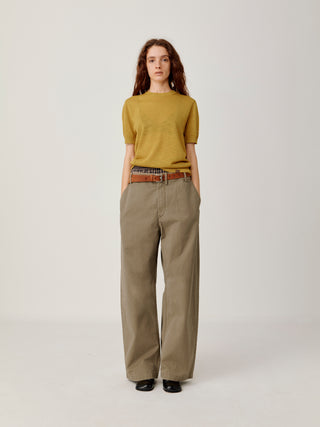 OPICLOTH Slub Knit T-Shirt-Mustard
