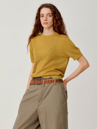 OPICLOTH Slub Knit T-Shirt-Mustard