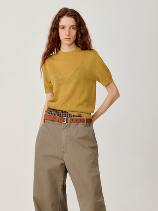 OPICLOTH Slub Knit T-Shirt-Mustard