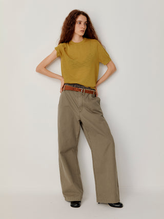 OPICLOTH Slub Knit T-Shirt-Mustard