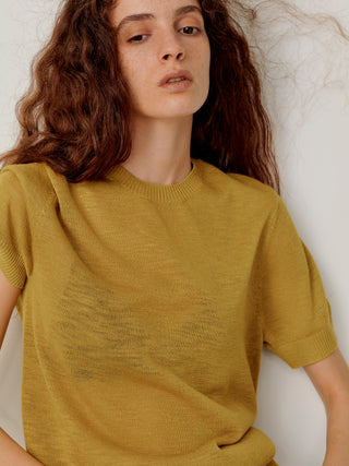 OPICLOTH Slub Knit T-Shirt-Mustard