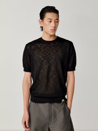 OPICLOTH Slub Knit T-Shirt-Black