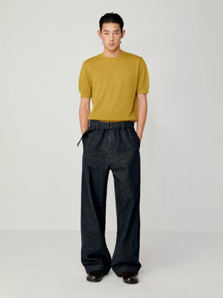 OPICLOTH Slub Knit T-Shirt-Mustard