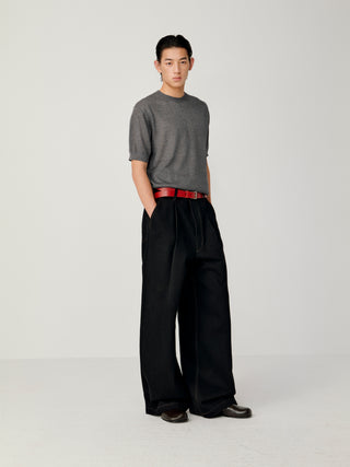 OPICLOTH Slub Knit T-Shirt-Gray