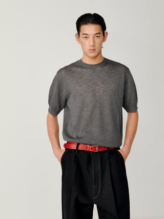 OPICLOTH Slub Knit T-Shirt-Gray