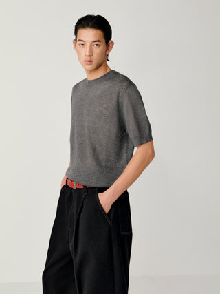 OPICLOTH Slub Knit T-Shirt-Gray
