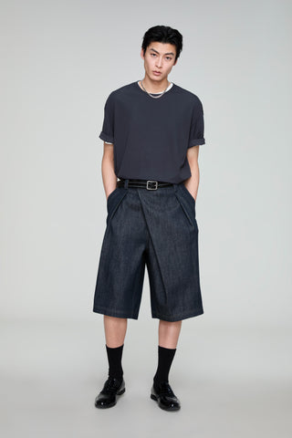 OPICLOTH Asymmetrical Fly Denim Shorts