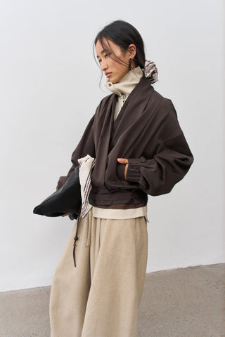 BALIANG Pleated Wrap Jacket-Brown