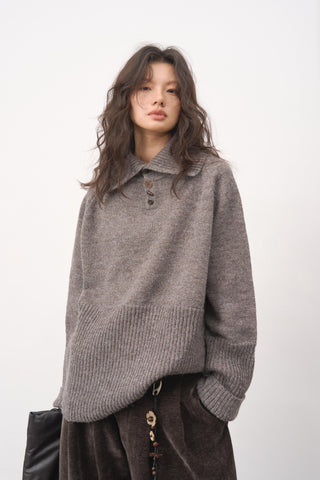 Baliang Ribbed Wool Blend Sweater-Gray