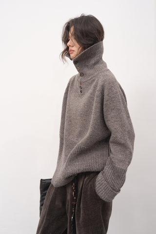 Baliang Ribbed Wool Blend Sweater-Gray