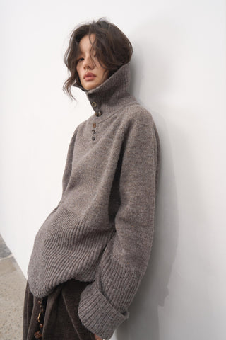 Baliang Ribbed Wool Blend Sweater-Gray
