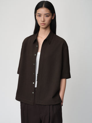 OPICLOTH Linen Texture Relaxed Shirt-Ebony Brown