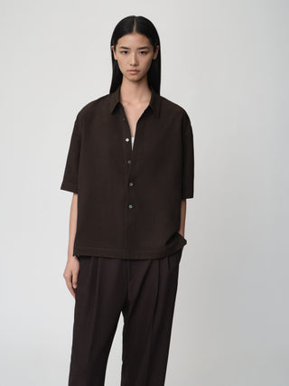 OPICLOTH Linen Texture Relaxed Shirt-Ebony Brown