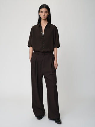 OPICLOTH Linen Texture Relaxed Shirt-Ebony Brown