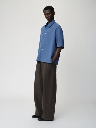OPICLOTH Linen Texture Relaxed Shirt-Denim Blue