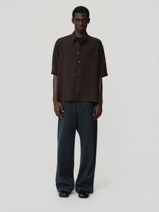 OPICLOTH Linen Texture Relaxed Shirt-Ebony Brown