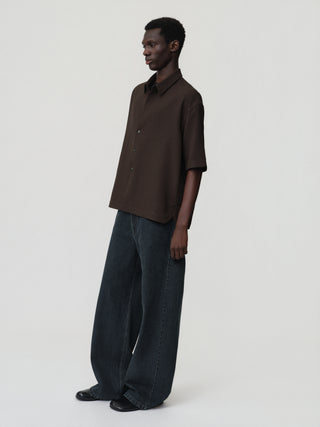 OPICLOTH Linen Texture Relaxed Shirt-Ebony Brown