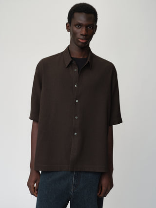 OPICLOTH Linen Texture Relaxed Shirt-Ebony Brown