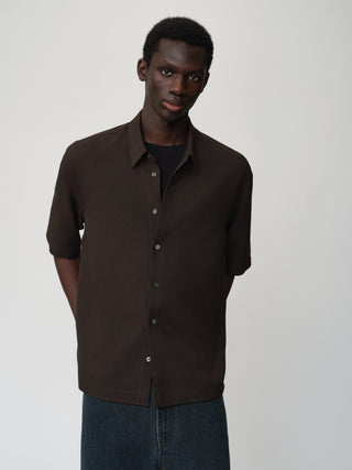 OPICLOTH Linen Texture Relaxed Shirt-Ebony Brown