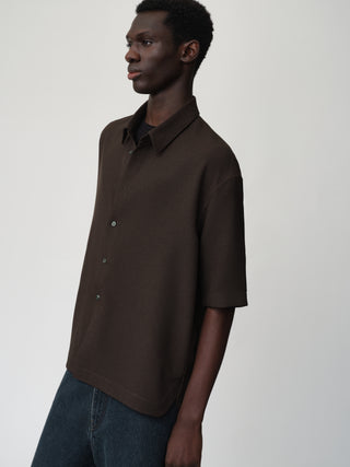 OPICLOTH Linen Texture Relaxed Shirt-Ebony Brown