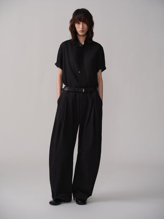 OPICLOTH Relaxed Band Collar Shirt-Black