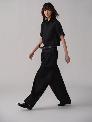 OPICLOTH Relaxed Band Collar Shirt-Black