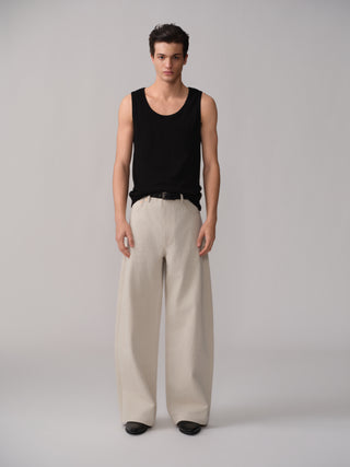 OPICLOTH Cotton-Linen Curved Pants