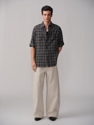 OPICLOTH Cotton-Linen Curved Pants