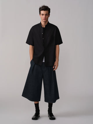 OPICLOTH Relaxed Band Collar Shirt-Black