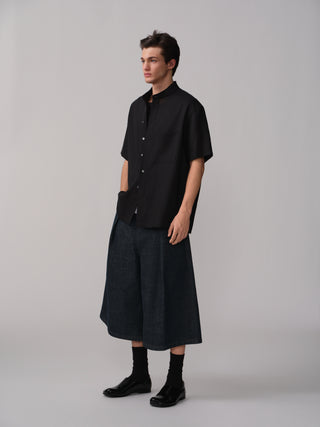 OPICLOTH Relaxed Band Collar Shirt-Black
