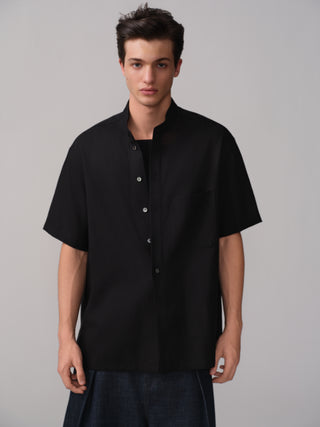 OPICLOTH Relaxed Band Collar Shirt-Black