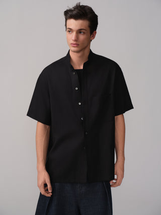 OPICLOTH Relaxed Band Collar Shirt-Black