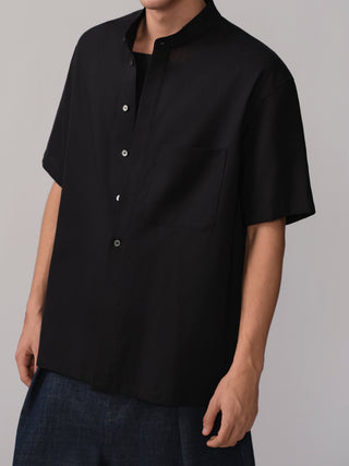 OPICLOTH Relaxed Band Collar Shirt-Black