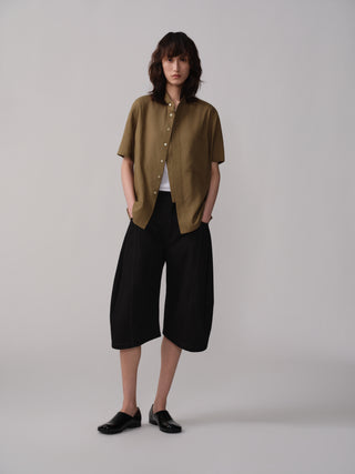 OPICLOTH Relaxed Band Collar Shirt-Olive