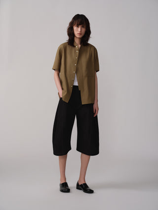 OPICLOTH Relaxed Band Collar Shirt-Olive