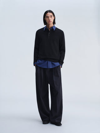 Waffle Knit Henley Top-Black